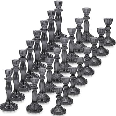 Imagem de Mumufy 24 peças de castiçais cônicos de vidro para castiçais de 2 cm, 10 cm, 10 cm, 20 cm de altura, suporte de castiçal decorativo de cristal, peça central para festa de casamento e Natal (preto)