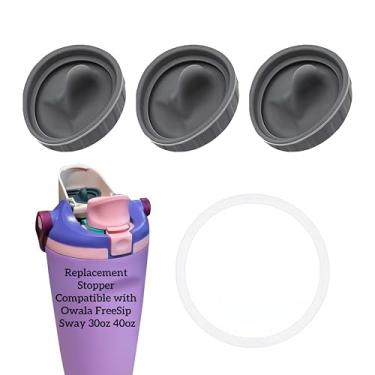 Imagem de VGHNQ Rolha de substituição compatível com Owala FreeSip Sway 850 g 1,134 g | Boca de tampa de garrafa de vedação de silicone, 3 rolhas cinza e 1 anel de vedação transparente para tampa superior Owala