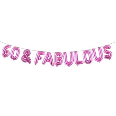 Imagem de 60 & Fabulous Banner Balão, Engraçado Multicolorido Glitter Decorações de Festa para 60º Aniversário/Aniversário Suprimentos de Decorações de Festa (60 & FABULOSO Rosa Vermelho)