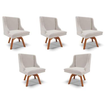 Imagem de Kit 5 Cadeiras Decorativas Sala De Jantar Base Giratória De Madeira Firenze Veludo Cinza/natural G19