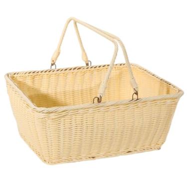 Imagem de Bothyi,Cesta de cozinha de vime imitação, estrutura de arame de ferro, decoração fácil de limpar, multiuso com alça para pão de casa de praia, 40cm X 30cm X 18cm