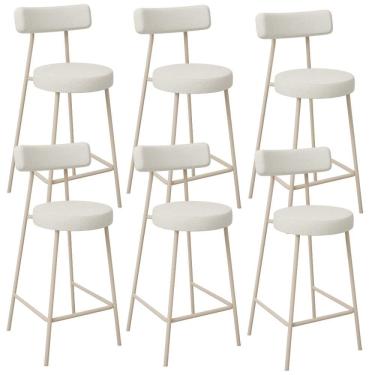 Imagem de Kit 06 Banquetas Baixa Cozinha Sala Jantar Bancada Milão Arena L02 Linho Champagne - Lyam Decor