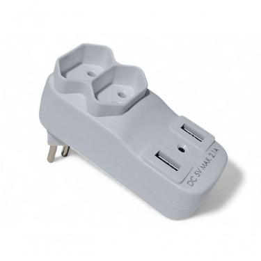 Imagem de Adaptador De Tomada Plug 2 Saidas 2 Usbs Benjamin 10a Branca Bivolt