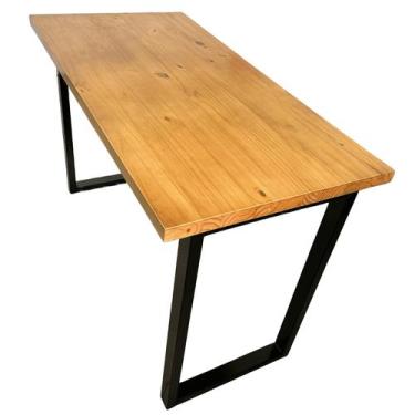 Imagem de Mesa Jantar Industrial Tampo Madeira Maciça E Aço 115x60x78 - Beauty M