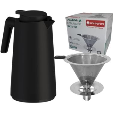 Imagem de Kit Garrafa Térmica 1L VerCelli com Coador Inox Tamanho 103 Filtro de Café Permanente Unitermi (PRETA)