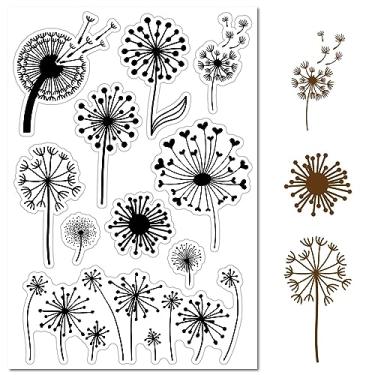 Imagem de Carimbo de borracha transparente dente-de-leão plantas vintage selos de silicone transparente para fazer cartões, faça você mesmo, álbum de recortes, caderno de fotos feito à mão, 16 x 11 cm