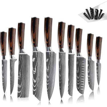 Imagem de Conjunto de Facas de Cozinha Profissional, 10 Peças, Lâminas em Aço Inoxidável com Cabos de Madeira, Preto