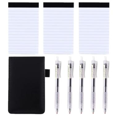Imagem de 9 Pcs Mini Pocket Notepad Holder Set, Included 3.5 x 5.5 Inch Pocket Notepad with 3 Memo Book Refills and 5 0.5mm Black Neutral Pens, 30 Lined Paper Per Pad for Office Meetings, Daily Records (Black)