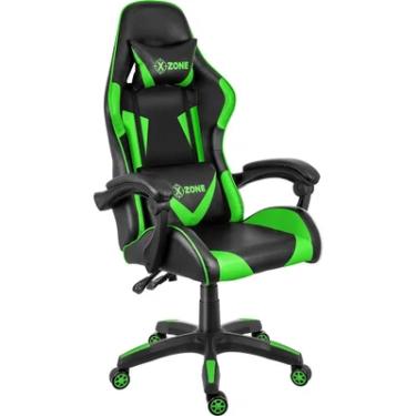 Imagem de Cadeira Gamer Premium X-Zone, Até 135KG, Reclinável, Almofada Para Lombar e Pescoço, Preta e Verde - CGR 01