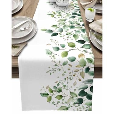 Imagem de Caminho de mesa verde eucalipto folha primavera planta caminho de mesa cozinha decoração de mesa de jantar para casa decoração de festa casa fazenda 33 cm x 91 cm