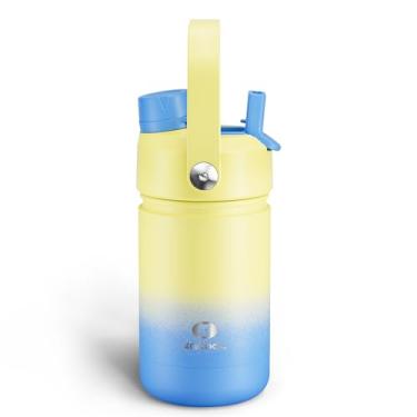 Imagem de Garrafa de água infantil com canudo – Garrafa de água de aço inoxidável de 340 g com bicos duplos, à prova de vazamento, livre de BPA, aspirador de parede dupla mantém frio por 24 horas para esportes