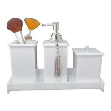 Imagem de Kit Potes Em Acrílico Para Banheiro 4 Pçs Luxo K15br5 Branco - Decor
