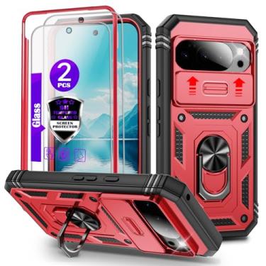 Imagem de Capa para Pixel 10/10 Pro com controle deslizante para câmera, 2 películas de vidro temperado, suporte de anel giratório de 360°, capa protetora de grau militar para Google Pixel 10/10 Pro 6,3