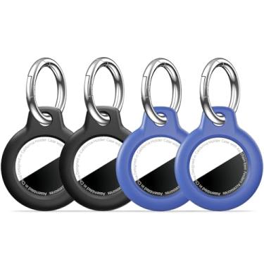 Imagem de [Pacote com 4] Suporte para AirTag para AirTag, capa com chaveiro, antirarranhões para AirTags, para acessórios de airtag para rastreador de itens GPS, preto, azul, preto e azul