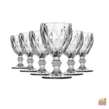 Imagem de Jogo Taças Vidro Diamond 330ml Transparente Luxo Elegância Mesa Posta 