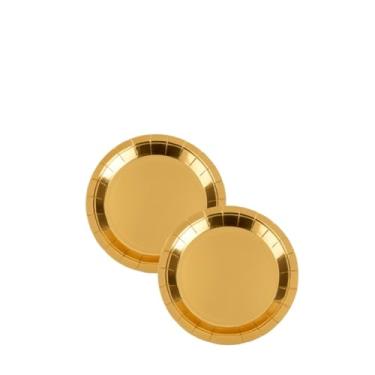 Imagem de Kit 30 Itens Festa Dourada Descartável - Pratos, Copos, Guardanapos | Perfeitos para o Natal(20 Pratos)