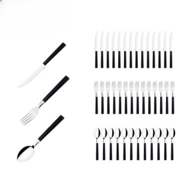 Imagem de Talheres de aço inoxidável 12 Talheres de Inox Cabo Preto 4 Facas 4 Colheres 4 Garfos uso Residencial Restaurante Hotel Padaria(6 PÇS 2GARFOS/2FACAS/2COLHERES)