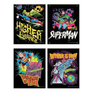 Imagem de TRENDYPRINT DC Comics – Superman – Lifted Pop – Conjunto de quatro arte de parede de 20,3 x 25,4 cm – Colecionáveis oficialmente licenciados – Banda desenhada retrô clássica de ação do Super-Homem