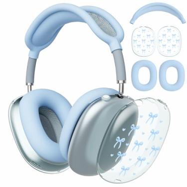 Imagem de AdorableWhimsy Linda capa com design de laço azul para Apple AirPods Max, capas para fones de ouvido/capa para fones de ouvido, acessórios de proteção de fone de ouvido para AirPods Max (2020