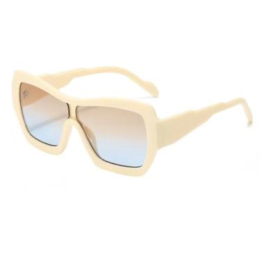 Imagem de HCPIHF Óculos de sol gradiente da moda UV400 retrô, óculos de sol oval de dois tons, feminino e masculino (bege, marrom e azul)