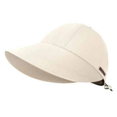 Imagem de Chapéu de sol feminino com aba larga, ajustável, leve, respirável, ideal para caminhadas e pesca em bege claro