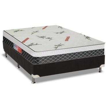 Imagem de Cama Box Casal: Colchão Espuma Plumatex D28 Falcon Ultra Firme + Base Crc Suede Black(138x188)
