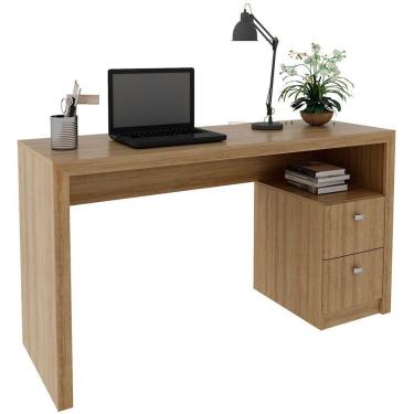 Imagem de Mesa Para Escritório Escrivaninha 2 Gavetas Amêndoa