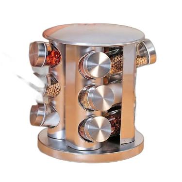 Imagem de Porta Condimento Vidro Giratório Tampa Inox Cozinha E