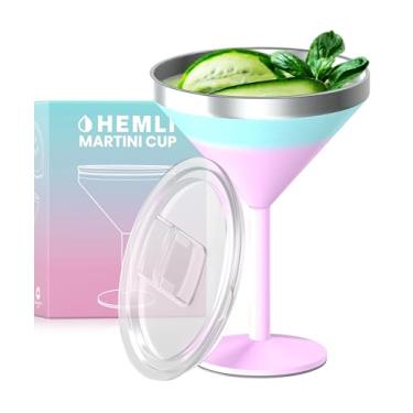 Imagem de Hemli Copo de Martini isolado com tampa - Vidro de aço inoxidável inquebrável externo de 236 ml