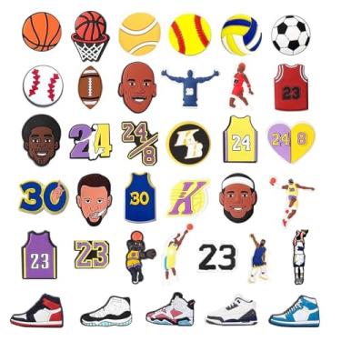 Imagem de 36 peças de pingentes de decoração de sapatos para meninos adultos, pingentes esportivos de basquete futebol para pulseiras de tamancos, acessórios de sapatos bonitos da moda para crianças presente de