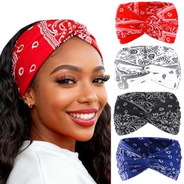 Imagem de Urieo Bandanas Boho Bandanas de Cabelo Atado Paisley Turbante Esportivo Yoga para Mulheres (pacote com 4) (A)