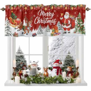 Imagem de Cortinas vermelhas de Natal para janelas, presentes de alce de Papai Noel, cortinas de janela com filtro de luz para sala de estar/quarto/banheiro, floco de neve, inverno, árvore de Natal, privacidade