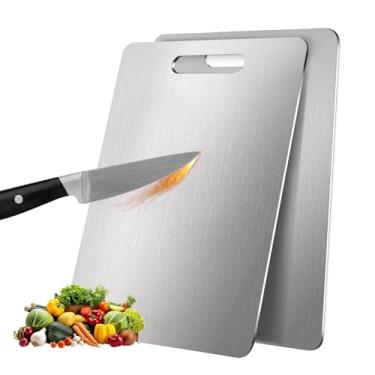Imagem de Pacote com 2 tábuas de corte de titânio para cozinha, 100% titânio puro, higiene e durabilidade de ponta, tábua de corte dupla face de grau alimentício para carnes, frutas e legumes, fácil de limpar