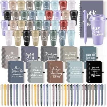 Imagem de LemonRoad 105 peças de presentes de Natal para colegas de trabalho funcionários a granel copo de plástico de 473 ml com tampa e canudo inspirador copo de café espiral conjunto de canetas de