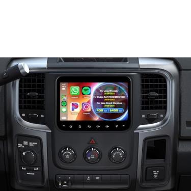 Imagem de Rádio estéreo 4 núcleos 4G + 64G Android 15 para Dodge RAM 1500/2500/3500 2013-2018/Jeep Wrangler 2018-2022/Jeep Grand Cherokee 2016-2021, Rimoody Wireless Carplay Andorid Auto GPS 5G-WiFi Link