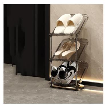 Imagem de SPXMQSS Sapateira estreita inclinada, suporte vertical para entrada, organizador de armazenamento de sapatos de canto, prateleira de sapato transparente alta e fina para entrada, sala de estar, cinza