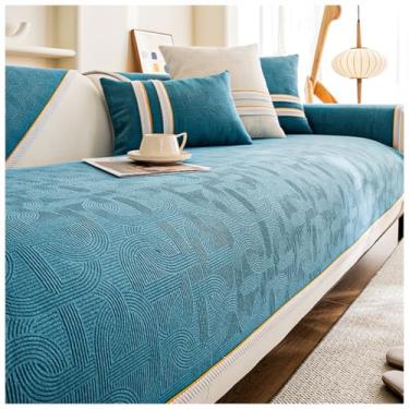 Imagem de SPXMQSS Capa para sofá, capa de sofá para seccional, capa de sofá de chenille 1/2/3/4 lugares, capa de sofá universal macia antiderrapante D 110 x 110 cm