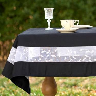 Imagem de youngseahome Toalha de mesa de tecido resistente com borda de renda bordada requintada - à prova d'água/resistente a vincos - para jantar, interior e exterior, casamento, férias, preto, retangular 152