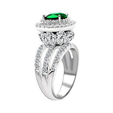 Imagem de Anel de coquetel Uloveido grande simulado esmeralda declaração halo com cristal verde para mulheres festa de aniversário RJ213 Verde