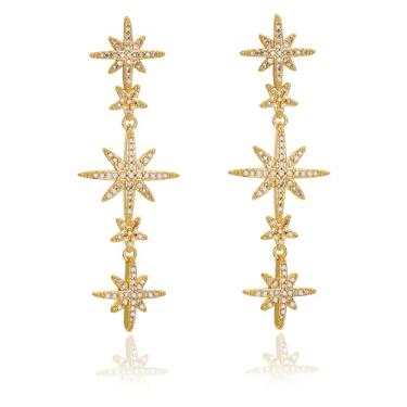 Imagem de AOLIMI Brincos com pingente de estrela banhados a ouro para mulheres, brincos modernos de zircônia cúbica cintilante, brincos pendentes de estrela, Medium, Cobre, Sem pedra preciosa