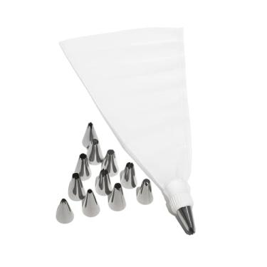 Imagem de Kit de Bicos de Confeitar com Manga Reutilizável 12 Bicos de Aço Inoxidável Profissional