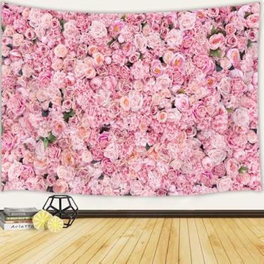 Imagem de JAWO Tapeçaria de parede floral para meninas, tapeçarias coloridas de flores de rosas amarelas para quarto, tapeçaria estética romântica primavera cobertor de praia dormitório de faculdade decoração
