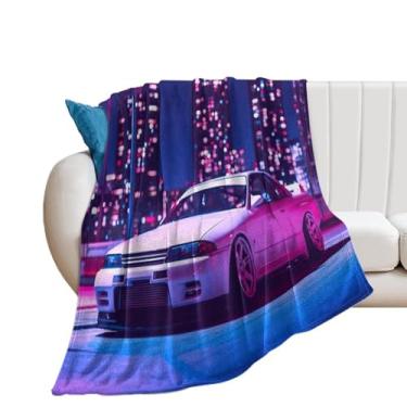 Imagem de HouLaiZhe Cobertor Super Macio Flanela R32 Retrowave Branco JDM Carro Neon Roxo Leve Cobertores de Refrigeração para Sofá-Cama Cadeira Sofá Carro Viagem ao Ar Livre Leve Quente 76 cm x 101 cm