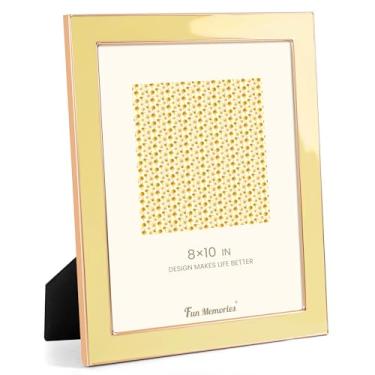 Imagem de Fun Memories Porta-retrato 20 x 25 cm – 1 porta-retrato de vidro esmaltado amarelo com borda de metal dourado e cavalete para exibição em bancadas, mesas, estantes, mesas e paredes (amarelo/dourado)