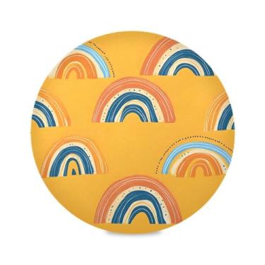 Imagem de xigua Jogo americano colorido arco-íris redondo conjunto de 6 para mesa de jantar, tapetes de mesa antiderrapantes laváveis e resistentes ao calor para decoração de festa, cozinha, jantar