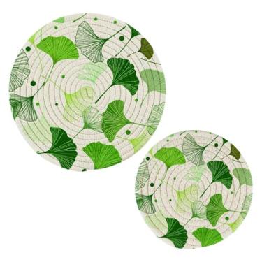 Imagem de Wassud Trivet de folhas de ginkgo para pratos quentes, suportes redondos de algodão, almofadas quentes, porta-copos elegantes, decoração de cozinha e acessórios, 2 peças