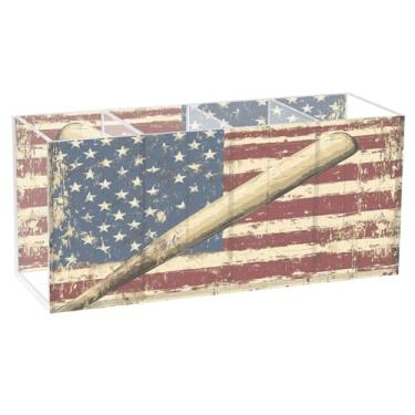 Imagem de CEBUGI Porta-lápis de acrílico transparente com 4 compartimentos, organizador de pincéis de maquiagem para taco de beisebol, para armazenamento em mesa de escritório em casa