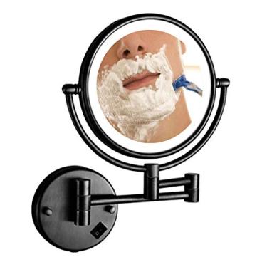 Imagem de YYBOES Espelho de maquiagem montado na parede preto, espelho de vaidade iluminado por LED dupla face, espelho cosmético com ampliação de 10 x, espelho giratório de 360° extensível de dois lados para