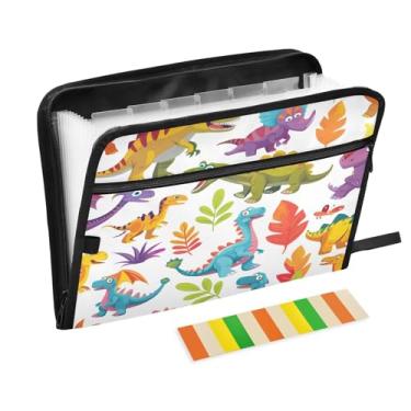 Imagem de CEBUGI Pasta expansível de 13 bolsos, impermeável, sanfonada, organizador de arquivos com etiquetas tamanho A4, organizador de documentos de papel para escola, material de escritório, dinossauros