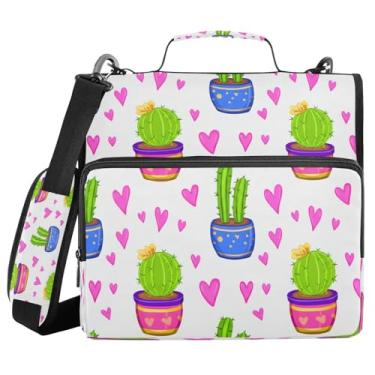 Imagem de STAYTOP Fichário com zíper escolar de cacto com alça de ombro, anéis de vedação de 3,8 cm, capacidade para 600 folhas, pasta de arquivos expansível, vários bolsos e organizador de armazenamento